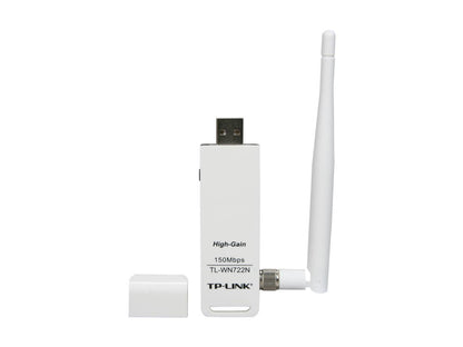 TP-LINK TL-WN722N Wireless N150 High Gain USB Adapter, 150Mbps, w/4 dBi High Gain Detachable Antenna, IEEE 802.11b/g/n, WEP, WPA/WPA2