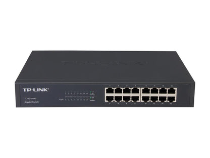 TP-LINK TL-SG1016D 10/100/1000Mbps Unmanaged 16-Port Gigabit Desktop/rackmountable Switch, Metal case, Power-Saving