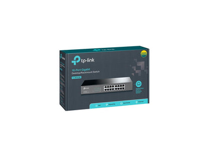 TP-LINK TL-SG1016D 10/100/1000Mbps Unmanaged 16-Port Gigabit Desktop/rackmountable Switch, Metal case, Power-Saving