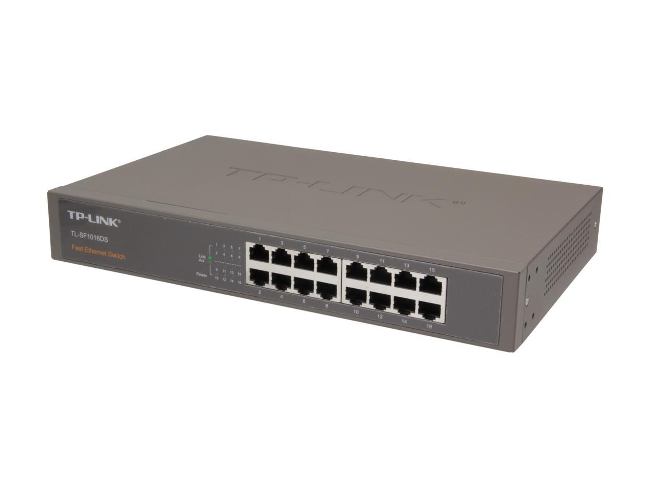 TP-LINK TL-SF1016DS 10/100Mbps 16-Port Unmanaged Switch, Metal Case, Power-Saving