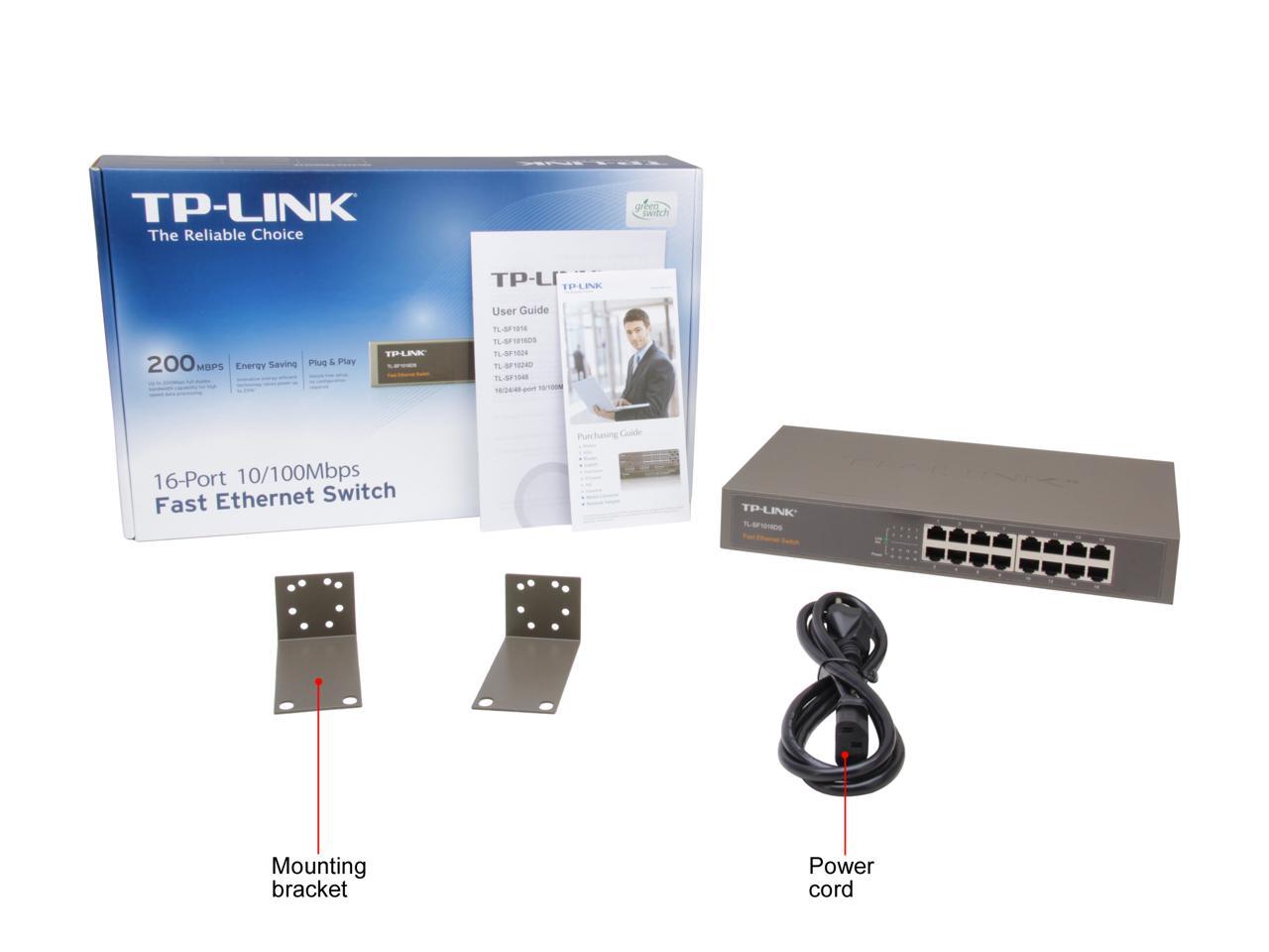TP-LINK TL-SF1016DS 10/100Mbps 16-Port Unmanaged Switch, Metal Case, Power-Saving