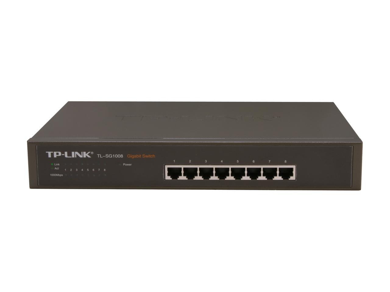 TP-LINK TL-SG1008 Unmanaged 10/100/1000Mbps 8-Port Gigabit Desktop/Rackmountable Switch, Metal case, Power-Saving