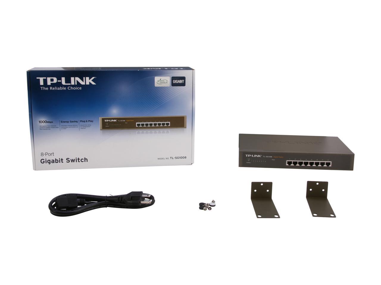 TP-LINK TL-SG1008 Unmanaged 10/100/1000Mbps 8-Port Gigabit Desktop/Rackmountable Switch, Metal case, Power-Saving
