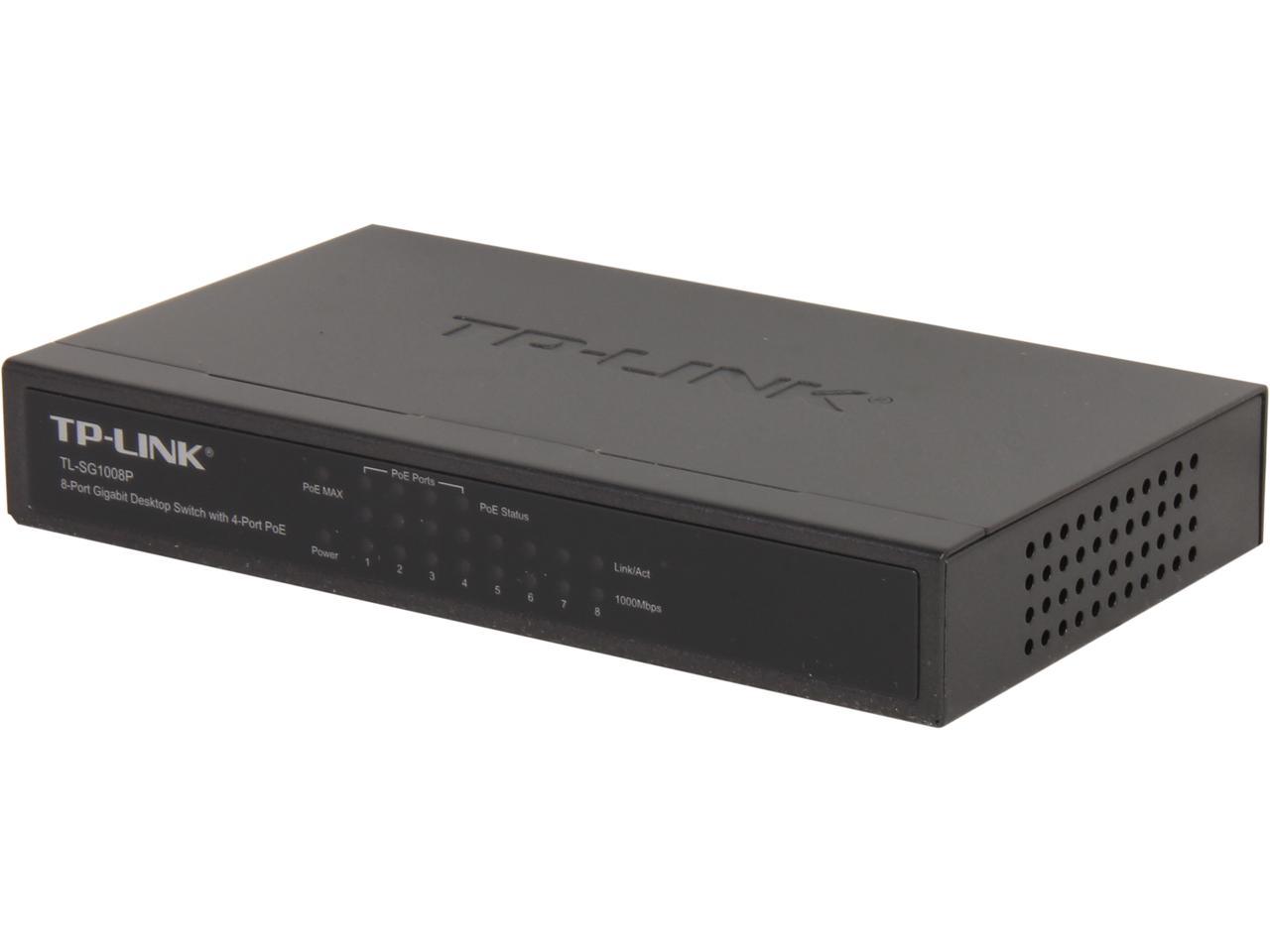 TP-Link 8 Port Poe Gigabit Switch | 4 Port Poe 55W | 802.3AF Compliant | Shielded Ports | Traffic Optimization | Plug and Play | Sturdy Metal (TL-SG1008P), Black