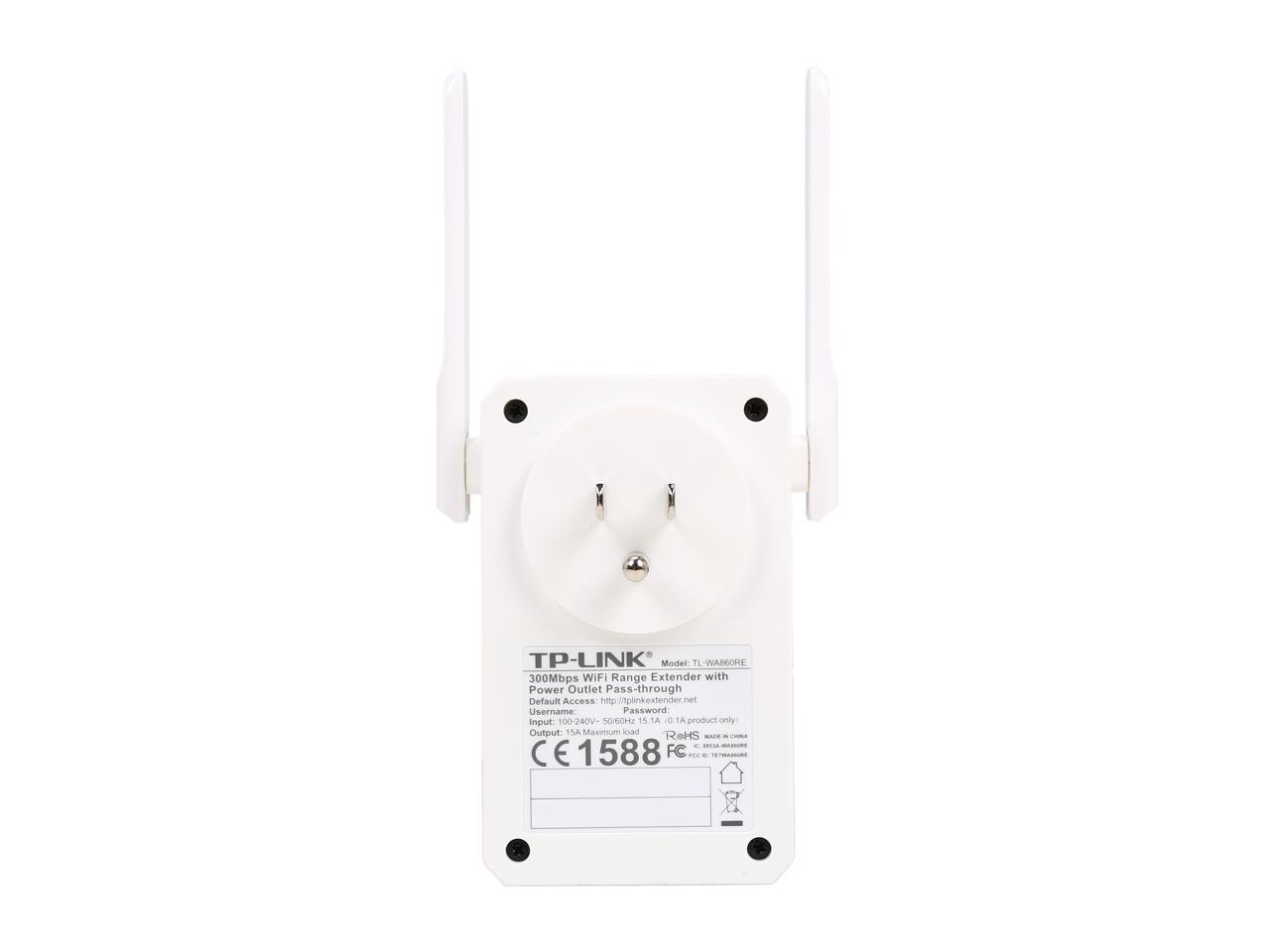 TP-Link TL-WA860RE 300 Mbps Universal Wi-Fi Range Extender / Repeater with Power Outlet Pass-through, Dual External Antennas, Wall Plug Design, One-button Setup, Smart Signal Indicator