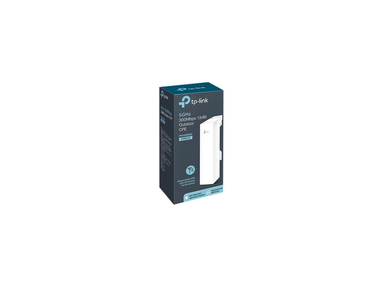 TP-LINK CPE510 5GHz 300Mbps 15KM+ Long Range High Power Outdoor CPE/Access Point, 802.11n/a,dual-polarized 13dBi directional antenna, Passive POE