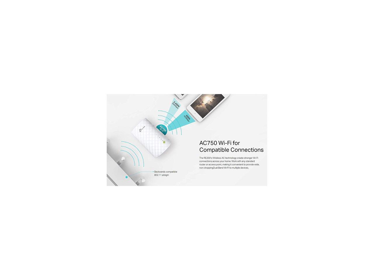 TP-LINK RE200 AC750 Universal Wireless Dual Band Range Extender (Wall Plug)