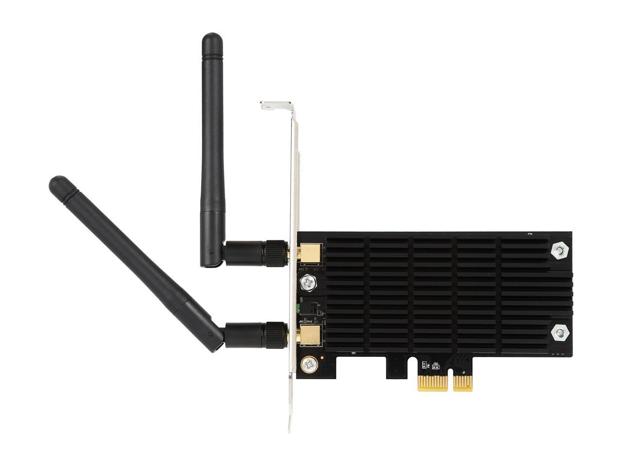 TP-Link Archer T6E AC1300 Wireless Dual Band PCI Express Adapter IEEE 802.11ac / n / a 5GHz, IEEE 802.11b / g / n 2.4GHz PCI Express 867 Mbps at 5 GHz 400 Mbps at 2.4 GHz Wireless Data Rates