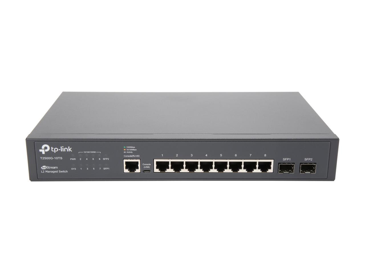 TP-LINK T2500G-10TS JetStream 8-Port Gigabit L2 Managed Switch with 2 SFP Slots