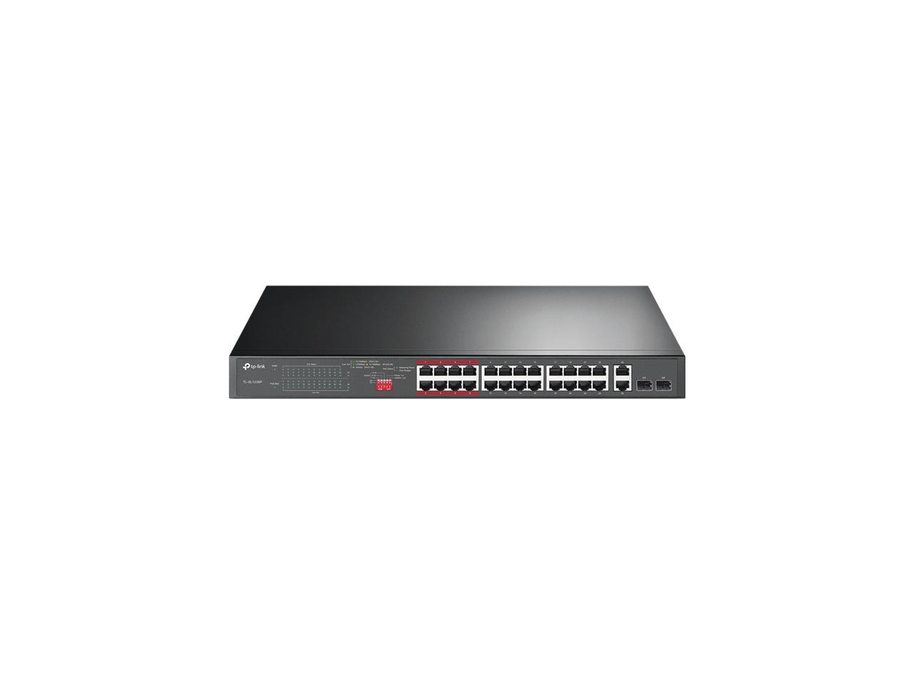 TP-Link 24 Port Fast Ethernet PoE Switch | 24 PoE+ Ports @250W, w/ 2 Uplink Gigabit Ports and 2 Combo SFP Slots | Plug & Play | Extend Mode | Priority Mode (TL-SL1226P)