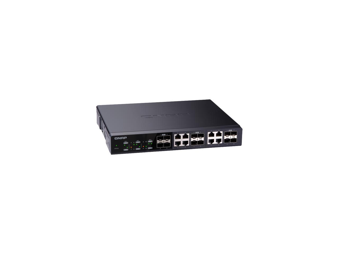 QNAP QSW-1208-8C 12-Port Unmanaged 10 GbE Switch. Twelve 10 GbE SFP+ Ports with Shared Eight 10GBASE-T Ports