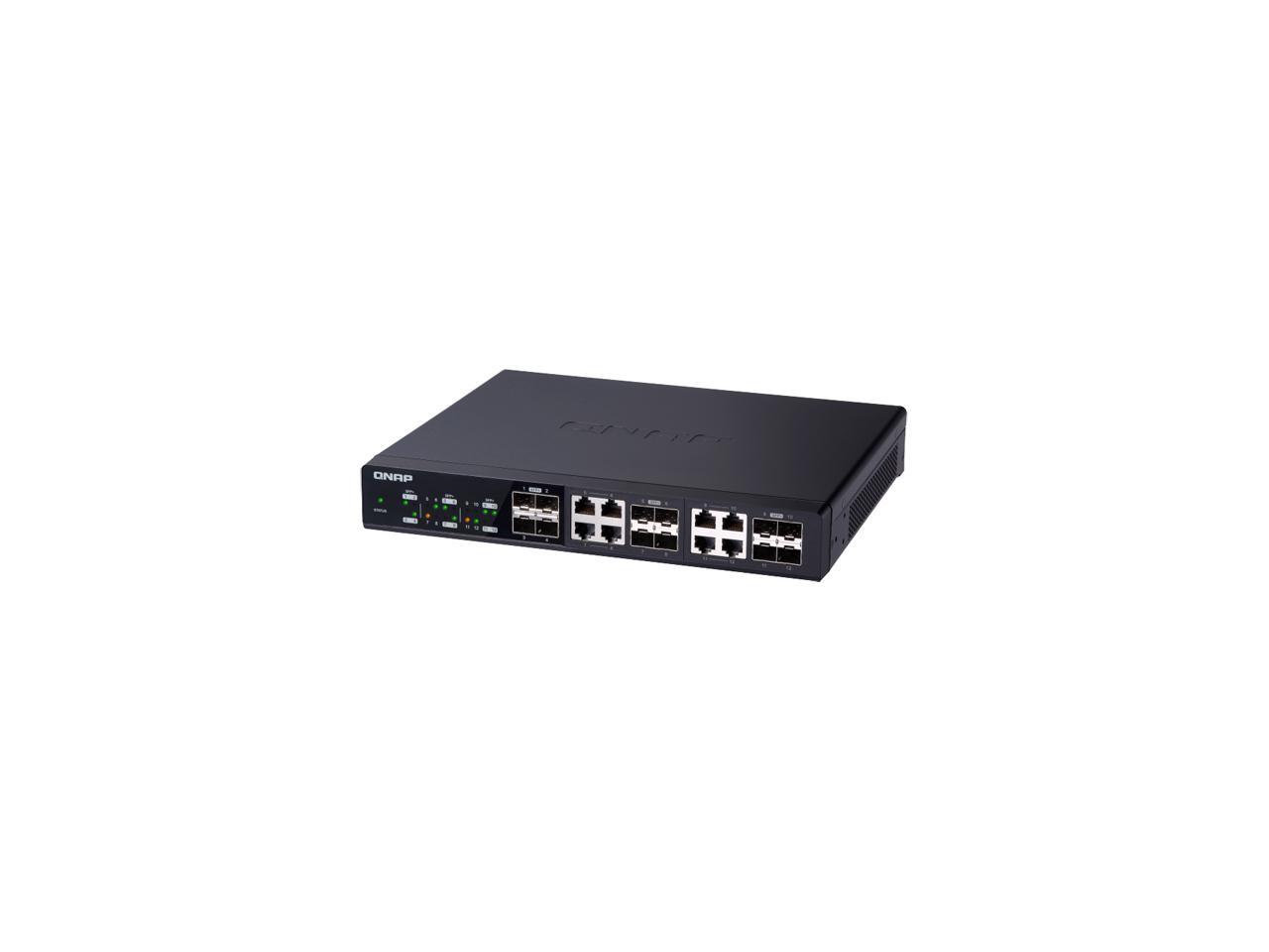 QNAP QSW-1208-8C 12-Port Unmanaged 10 GbE Switch. Twelve 10 GbE SFP+ Ports with Shared Eight 10GBASE-T Ports