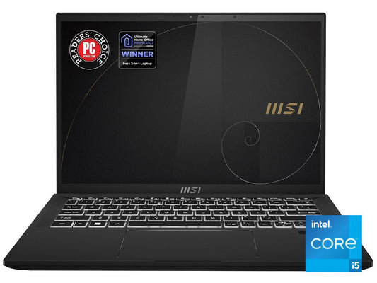 MSI Summit E14Flip Evo Intel Core i5 12th Gen 1240P (1.70GHz) 16GB Memory 512 GB NVMe SSD Intel Iris Xe Graphics 14" Touchscreen 2880 x 1800 Convertible 2-in-1 Laptop Windows 11 Pro 64-bit A12MT-017