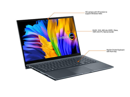 ASUS ZenBook Pro 15 OLED Laptop 15.6" FHD Touch Display, AMD Ryzen 9 5900HX CPU, NVIDIA GeForce RTX 3050 Ti GPU, 16GB RAM, 1TB PCIe SSD, Windows 11 Pro, Pine Grey, UM535QE-XH91T