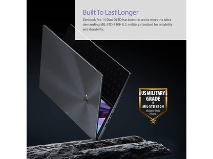ASUS ZenBook Pro 14 Duo OLED 14.5" 2.8K OLED Touch, 120Hz Refresh Rate, ScreenPad Plus, Intel Evo Platform, i7-12700H CPU, 32GB RAM, 1TB SSD, Windows 11 Home, Tech Black, UX8402ZA-DB76T