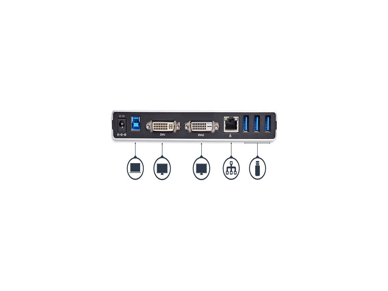StarTech.com USB3SDOCKDD DVI Dual Monitor Docking Station / 5 x USB 3.0 / Ethernet / HDMI / VGA Adapters / Laptop Docking Station / USB 3.0 Dock