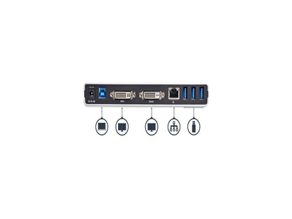 StarTech.com USB3SDOCKDD DVI Dual Monitor Docking Station / 5 x USB 3.0 / Ethernet / HDMI / VGA Adapters / Laptop Docking Station / USB 3.0 Dock