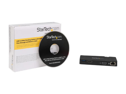StarTech.com USB3SMDOCKHV Travel Docking Station for Laptops - HDMI or VGA - USB 3.0 - Portable Universal Laptop Mini Dock