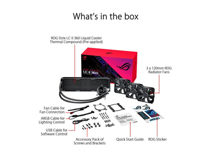 ASUS ROG Strix LC II 360 All-in-one AIO Liquid CPU Cooler 360mm Radiator, Intel LGA1700, 115x/2066 and AMD AM4/TR4 Support,Triple 120mm 4-pin PWM Fans