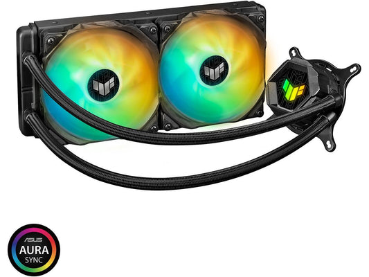 ASUS TUF Gaming LC 240 ARGB all-in-one liquid CPU cooler (Aura Sync, dual TUF 120mm ARGB radiator fans with fan blade groove design)