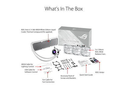 ASUS ROG Strix LC II 360 ARGB White Edition All-in-one AIO Liquid CPU Cooler 360mm Radiator, Intel LGA1700, 115x/2066 and AMD AM4/TR4 Support, Triple 120mm 4-pin PWM Addressable RGB Radiator Fans
