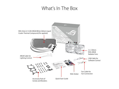 ASUS ROG Strix LC II 240 ARGB White Edition All-in-one AIO Liquid CPU Cooler 240mm Radiator, Intel LGA1700, 115x/2066 and AMD AM4/TR4 Support, 2X 120mm 4-pin PWM Addressable RGB Radiator Fans