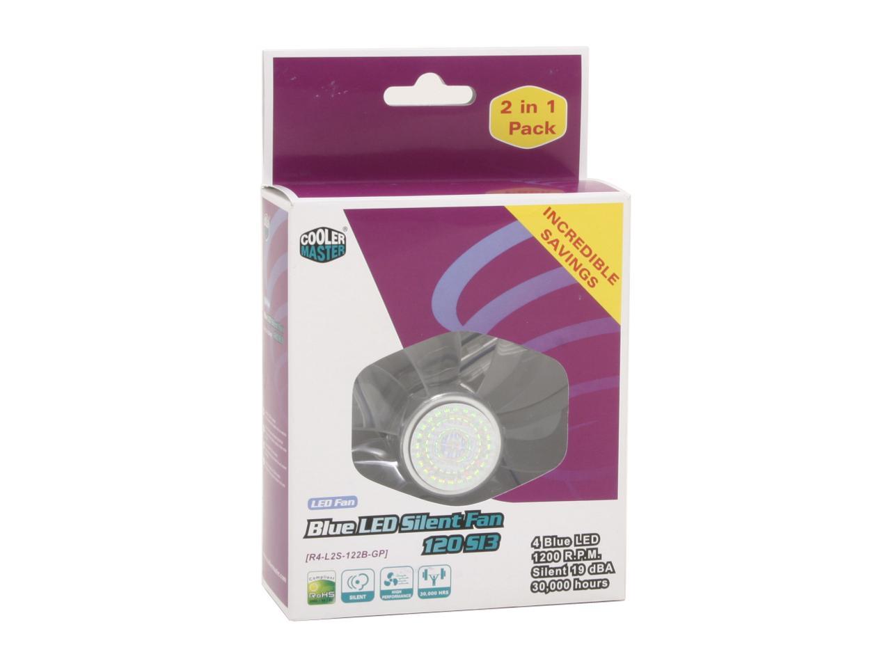 Cooler Master Sleeve Bearing 120mm Blue LED Silent Fan for Computer Cases, CPU Coolers, and Radiators (Value 2-Pack)