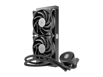 Cooler Master MasterLiquid Lite 240 AIO CPU Liquid Cooler, White LED Pump, FEP Tubing, Dual 120mm Air Balance MF, Dual Dissipation Technology