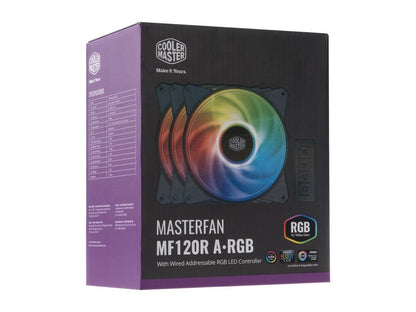 Cooler Master MasterFan MF120R Addressable RGB 120mm Fan, 3 in 1 with ARGB LED Controller, Independently-Controlled LED. R4-120R-203C-R1.