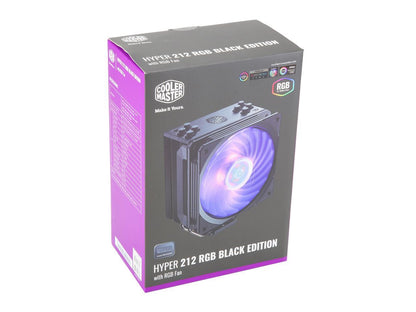 Cooler Master Hyper 212 RGB Black Edition CPU Air Cooler, SF120R RGB Fan, 4 CD 2.0 Heatpipes, Anodized Gun-Metal Black, Brushed Nickel Fins, RGB Lighting for AMD Ryzen/Intel LGA1200/1151