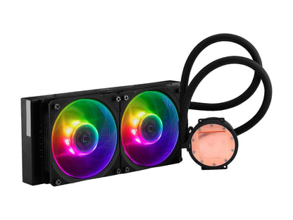 Cooler Master MasterLiquid ML240P Mirage ARGB Close-Loop AIO CPU Liquid Cooler, 240 Radiator, Transparent Pump, Addressable RGB Lighting, Dual MF120 Fans for AMD Ryzen, TR4 /Intel LGA1200/1151