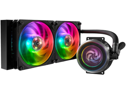 Cooler Master MasterLiquid ML240P Mirage ARGB Close-Loop AIO CPU Liquid Cooler, 240 Radiator, Transparent Pump, Addressable RGB Lighting, Dual MF120 Fans for AMD Ryzen, TR4 /Intel LGA1200/1151