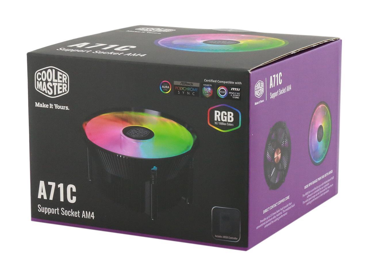 Cooler Master A71C ARGB CPU Air Cooler for AMD Ryzen, Anodized Black Aluminum Fins, Copper Insert Base, MF120 120m, Addressable RGB Lighting