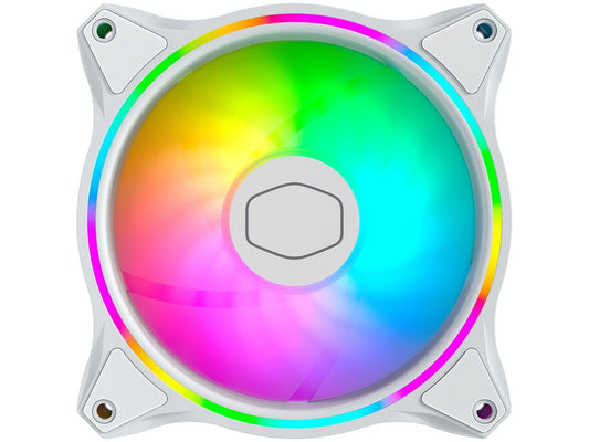 Cooler Master MasterFan MF120 Halo White Edition Duo-Ring Addressable RGB Lighting 120mm Fan with 24 Independently-Controlled LEDS, Absorbing Rubber Pads, PWM Static Pressure for Computer Case & Liquid Radiator
