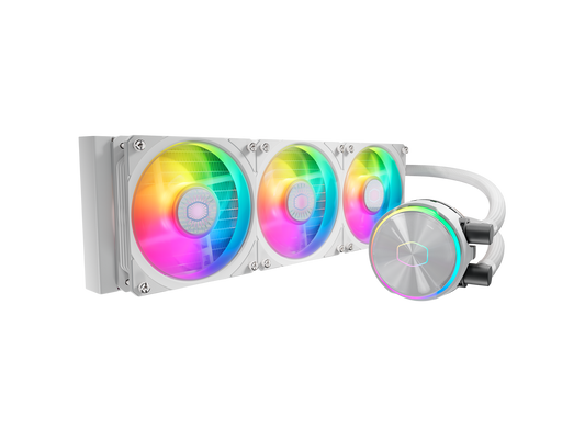 CoolerMaster MasterLiquid PL360 FLUX White ARGB Close-Loop AIO Liquid Cooler, Dual Chamber Pump, Ceramic Bearing Motor, Dual Loop PL-Flux 120mm Fans for AMD Ryzen AM5/AM4/Intel 1700/1200/115X