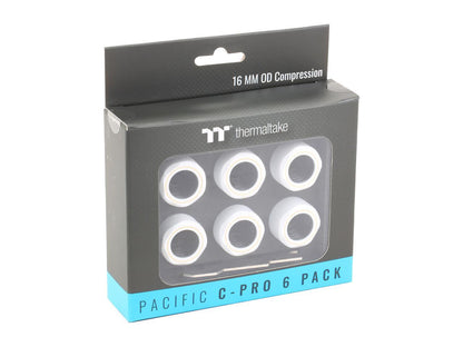 Thermaltake Pacific White 4 Build-in O-Rings C-Pro G1/4 PETG 16mm OD Compression Fitting 6 Pack CL-W211-CU00WT-B