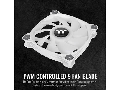 Thermaltake Pure Duo 120mm 16.8 Million RGB Color 5V ARGB Motherboard Sync 2 Light Rings 18 Addressable LED 9 Blades Hydraulic Bearing White Case/Radiator Fan (Dual Pack) CL-F097-PL12SW-B