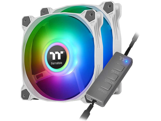 Thermaltake Pure Duo 120mm 16.8 Million RGB Color 5V ARGB Motherboard Sync 2 Light Rings 18 Addressable LED 9 Blades Hydraulic Bearing White Case/Radiator Fan (Dual Pack) CL-F097-PL12SW-B