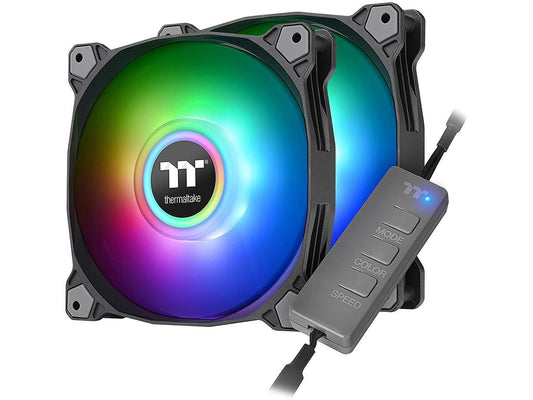 Thermaltake Pure Duo 140mm 16.8 Million RGB Color 5V ARGB Motherboard Sync 2 Light Rings 18 Addressable LED 9 Blades Hydraulic Bearing Case/Radiator Fan (Dual Pack) CL-F116-PL14SW-B