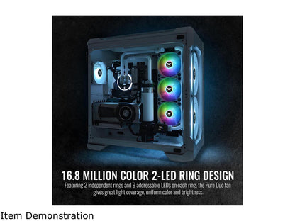 Thermaltake Pure Duo 140mm 16.8 Million RGB Color 5V ARGB Motherboard Sync 2 Light Rings 18 Addressable LED 9 Blades Hydraulic Bearing White Case/Radiator Fan (Dual Pack) CL-F098-PL14SW-B