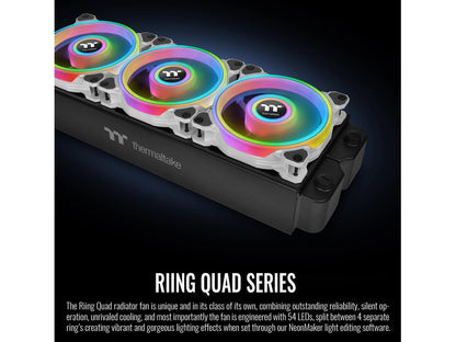 Thermaltake Riing Quad 120mm 16.8 Million RGB Color (Alexa, Razer Chroma) Software Enabled 4 Light Rings 54 Addressable LED 9 Blades Hydraulic Bearing White Case/Radiator Fan, Single Pack, CL-F100-PL12SW-C
