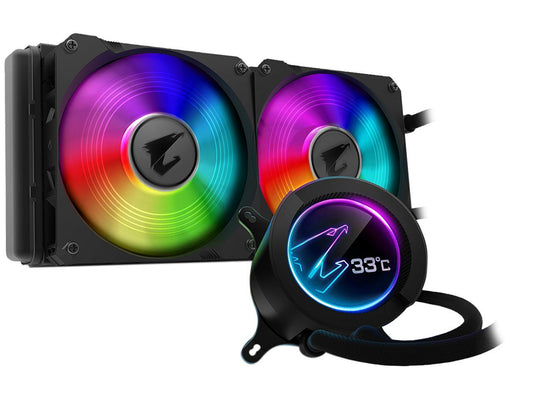 AORUS RGB Liquid Cooler 280, 280mm Radiator, Dual 140mm Windforce PWM Fans, Customizable Full Color LCD Display, Advanced RGB Lighting and Control, Intel 115X/2066, AMD AM4, TR4