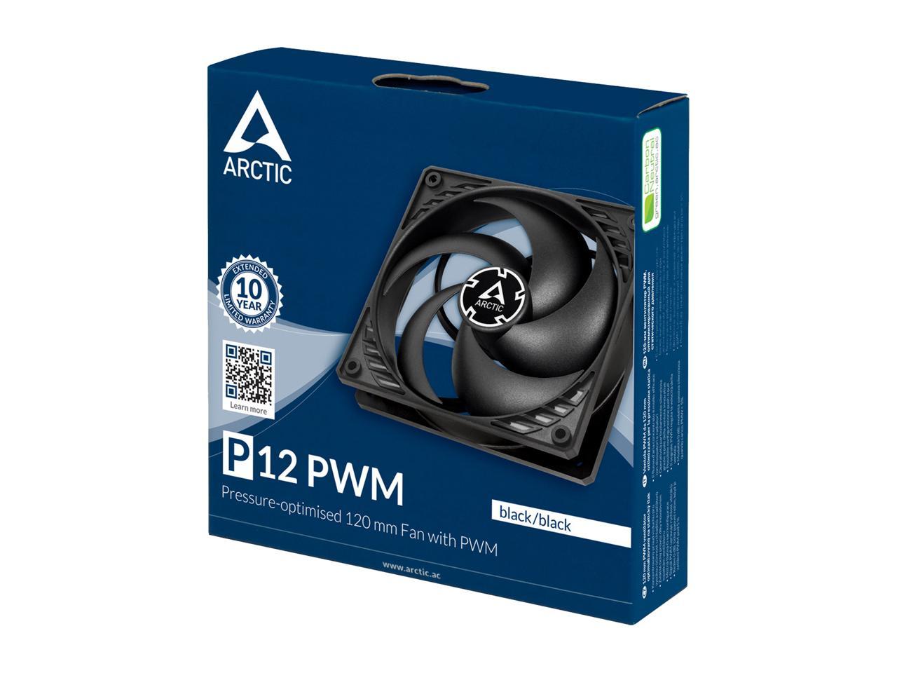 Arctic P12 PWM (Black/Black), Pressure Optimized 120mm Fan with PWM
