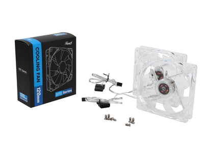 Rosewill ROCF-13002 - 120mm Computer Case Cooling Fan with LP4 Adapter - Transparent Frame & 4 Blue LED Lights, Sleeve Bearing, Silent (Pack of 2)