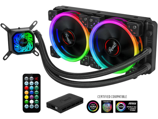 Rosewill RGB AIO 240mm CPU Liquid Cooler, Closed Loop PC Water Cooling, Quiet Addressable RGB Ring Fans, Intel/AMD Compatible, 400mm Sleeved Tubing - PB240-RGB