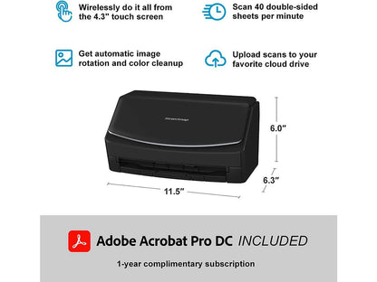 Fujitsu ScanSnap iX1600 Deluxe Color Duplex Document Scanner with Adobe Acrobat DC Pro 1 year complimentary subscription included (Value at $179)