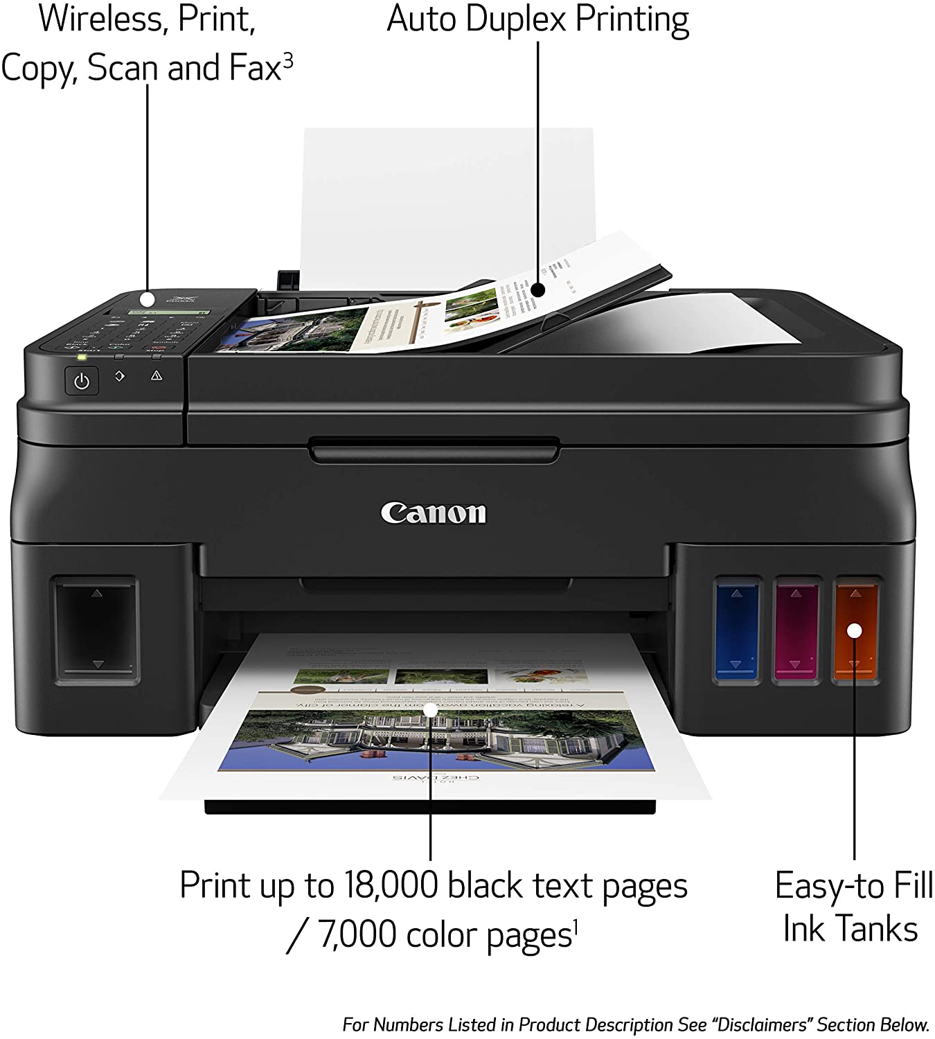 Canon PIXMA G4210 Wireless All-In-One Supertank (Megatank) Printer, Copier, Scan, Fax and ADF with Mobile Printing, Black, One Size, Works with Alexa