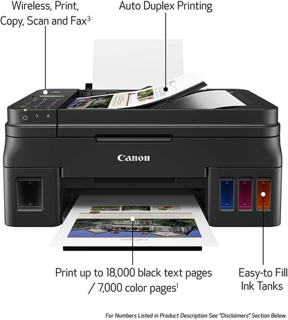 Canon PIXMA G4210 Wireless All-In-One Supertank (Megatank) Printer, Copier, Scan, Fax and ADF with Mobile Printing, Black, One Size, Works with Alexa