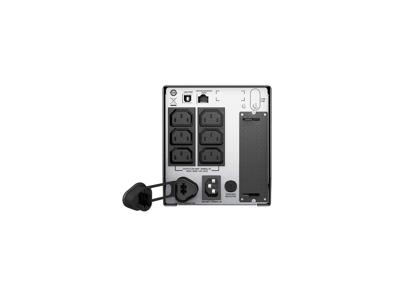 APC SMT750I 750 VA 500 W 6 Outlets Smart-UPS Tower UPS, International Version, 230V Output European Version - 240V