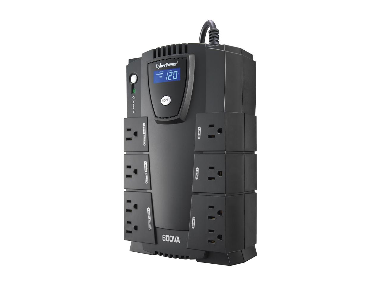 CyberPower Intelligent LCD Series CP600LCD 600VA 340W 4 x 5-15R Battery/Surge Protected 4 x 5-15R Surge Protected Outlets UPS